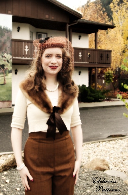 vintage girl wearing vintage hat and vintage fur collar