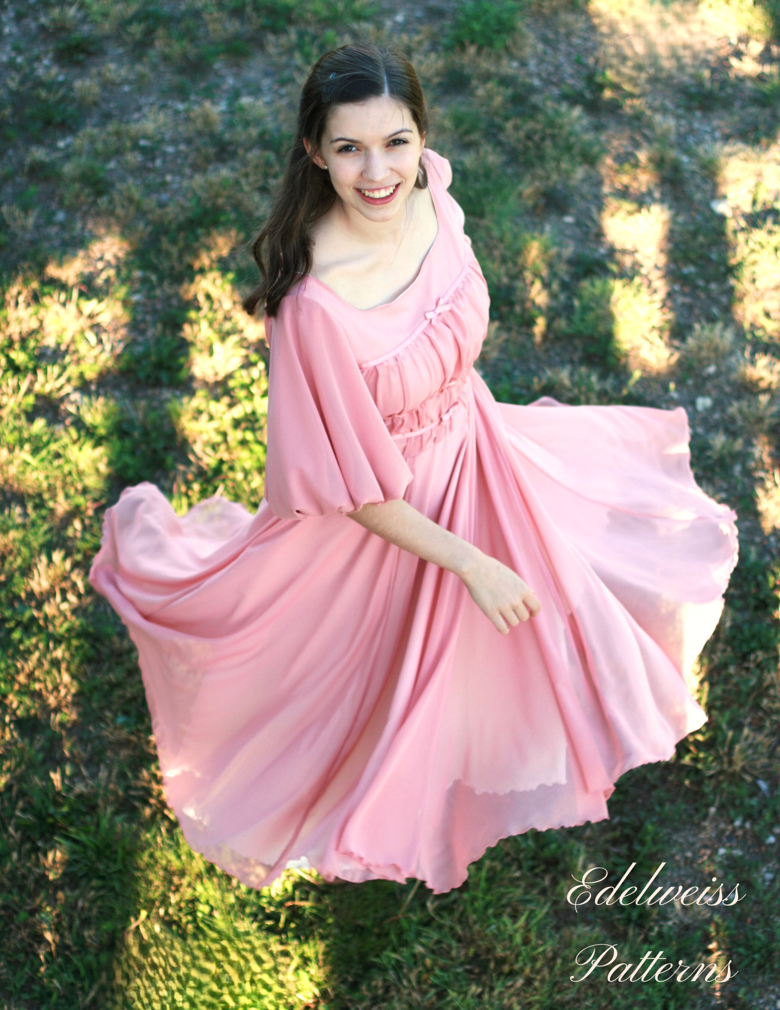 girl in pink vintage dress