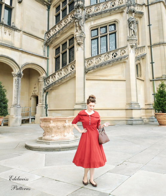 lady in red 1950s dress
