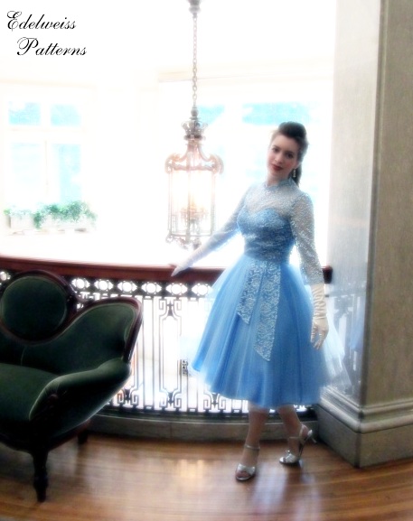 1950s white christmas blue dress